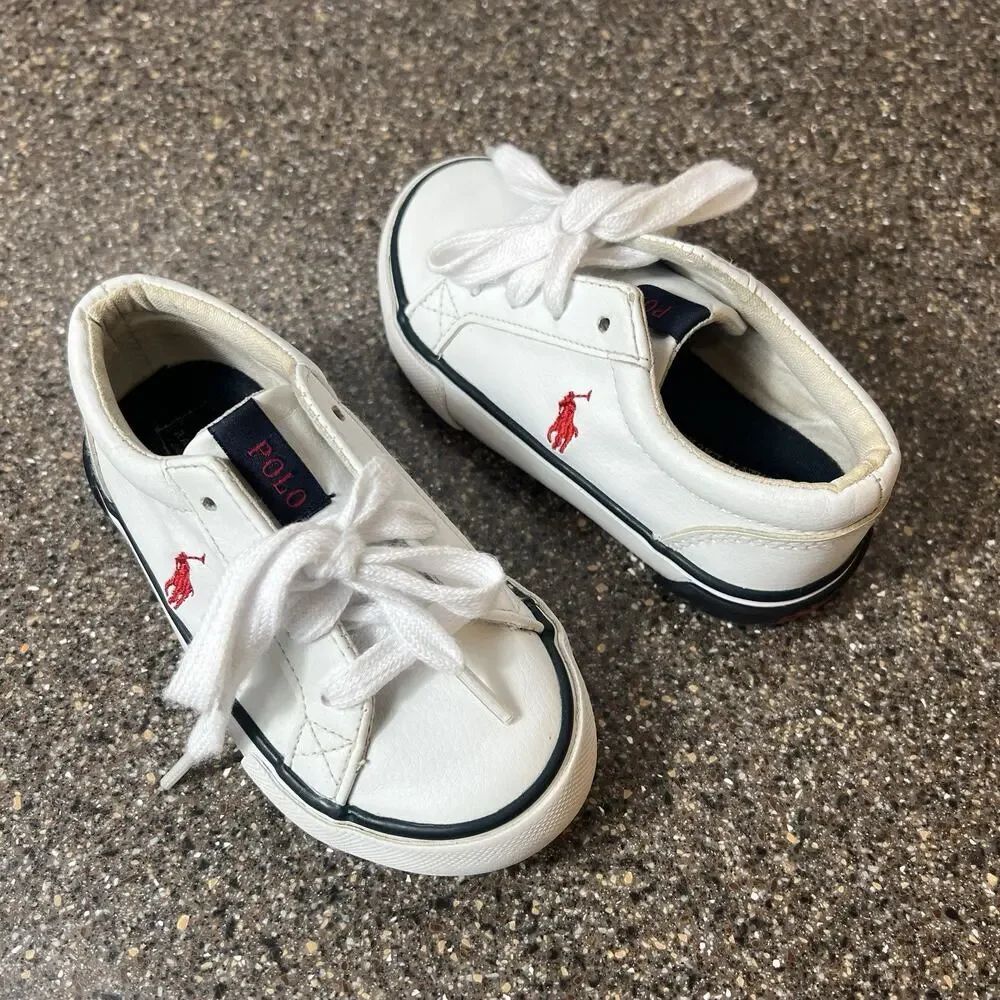 Polo by Ralph Lauren Kids Toddler Size 8 White Leather Sneaker Lace Up Low Shoes